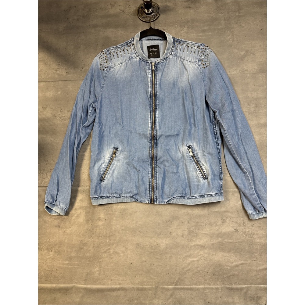 Zara Full Zip Bomber Jacket Rhinestones Sz Med